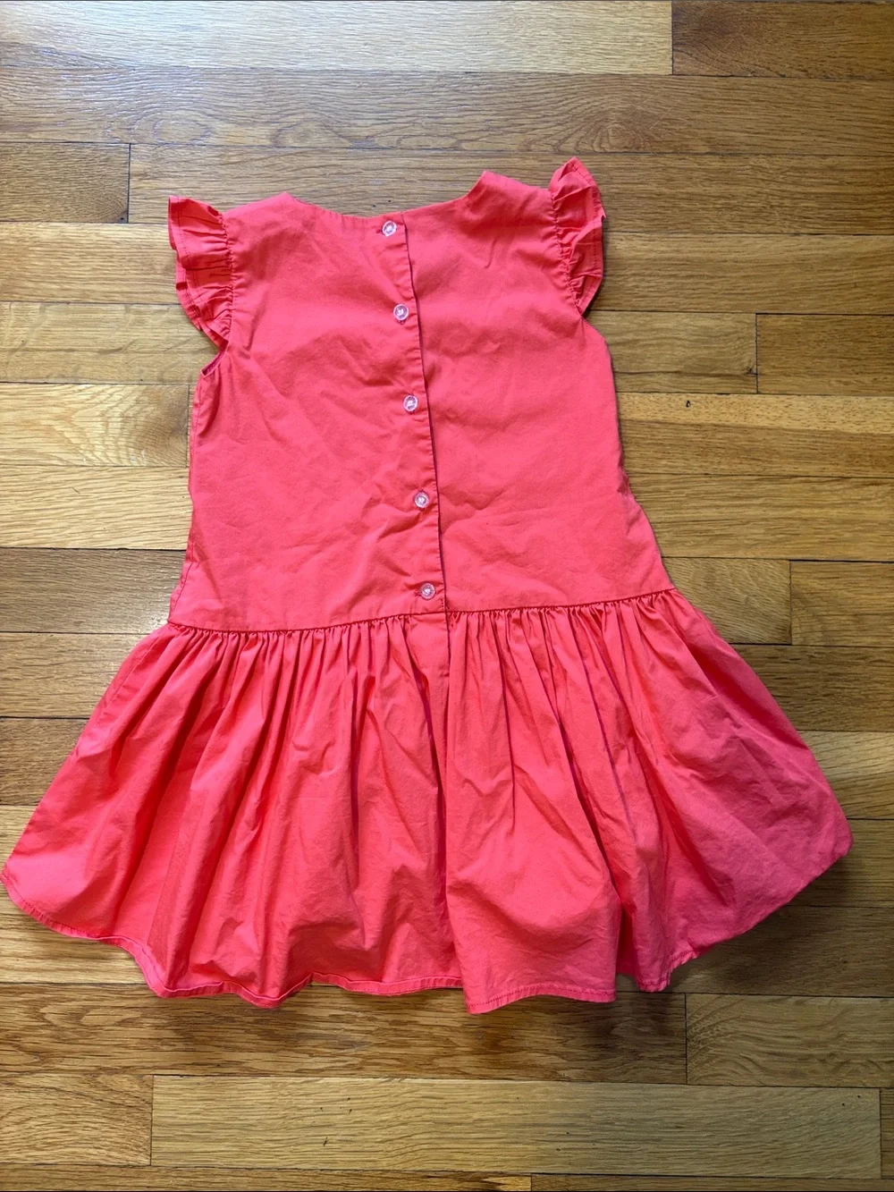 Coral Sarabanda dress 4t with raffled cap sleeves , designed in Italy